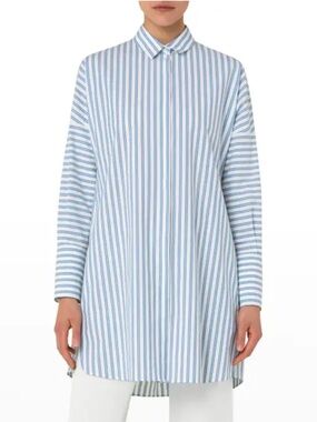 Akris Punto Women's Blue Striped Button Front Shirt Tunic Size 6
